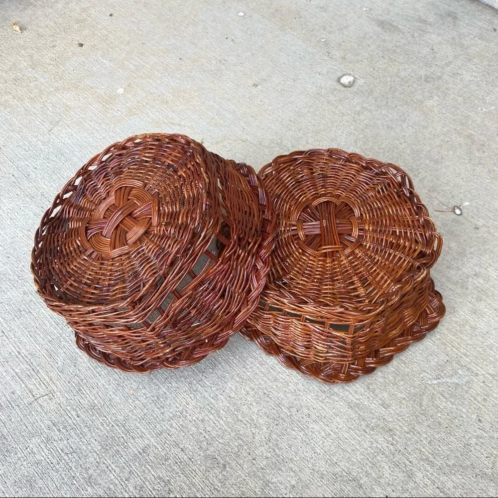 2 Brown Wicker Baskets 7”x2.5”